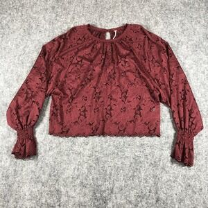 Free People Women's Top Size Small Burgundy Lace Long Sleeve Boho Peasant